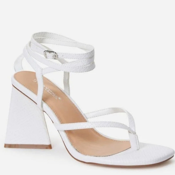 New! White chunky triangle heels ankle straps formal summer party size 9.5 - Picture 2 of 16